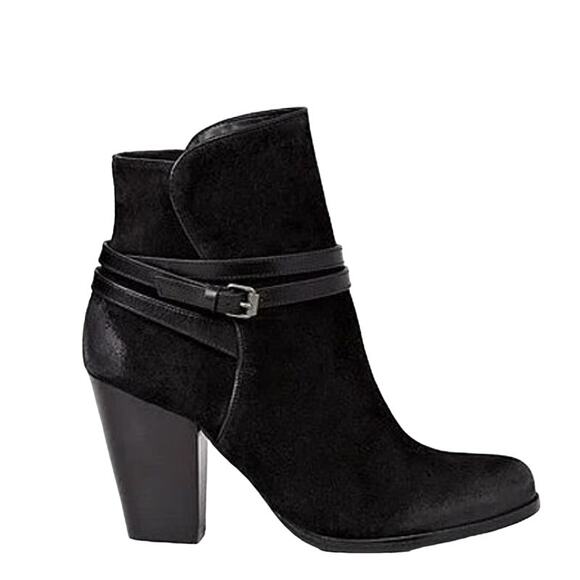 Allsaints Victoria Suede Ankle Buckle Wrap Straps Heeled Boots Black 35.5 5 - Picture 1 of 9